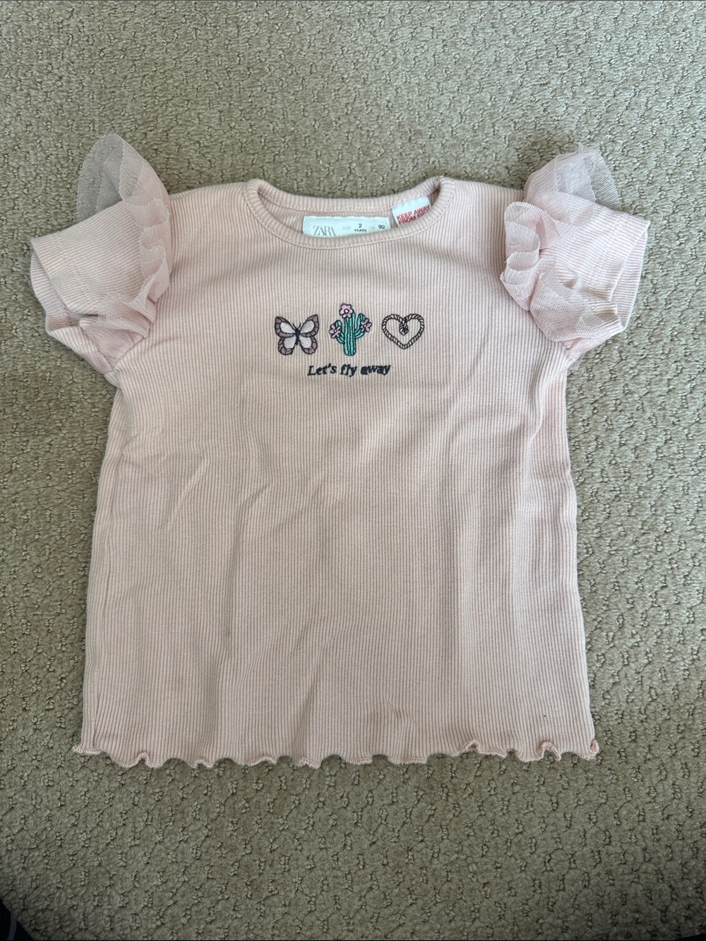 Zara Pink Short Sleeve Tee with Ruffle Mesh Sleeves